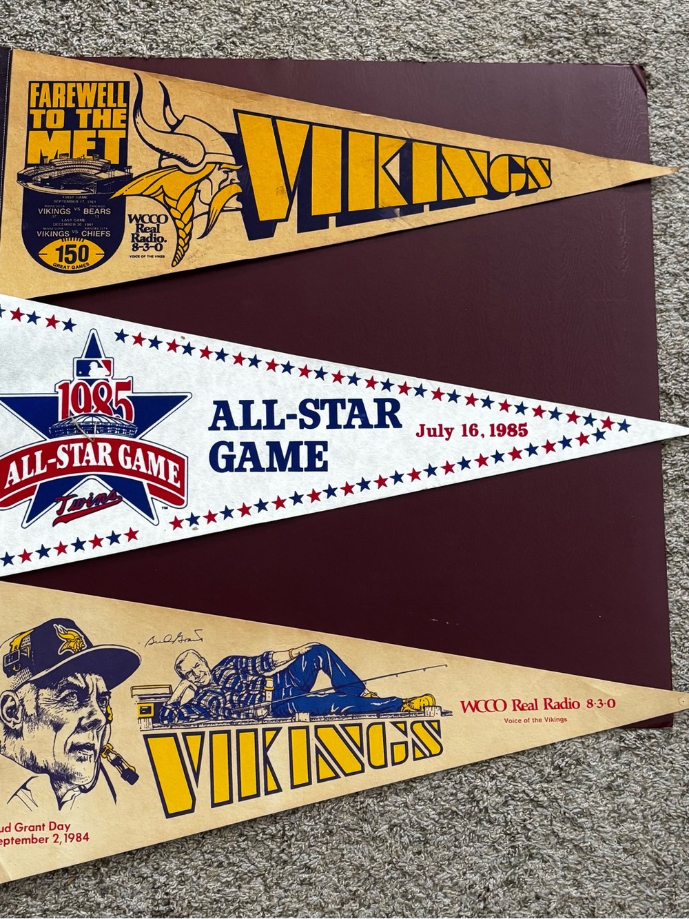 Vintage Minnesota Vikings Twins Pennant Lot of 3 – 30 x 12 – Bud Grant MLB